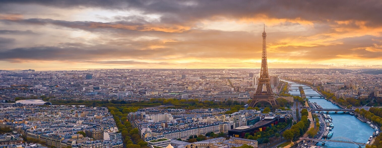 Paris skyline at sunset