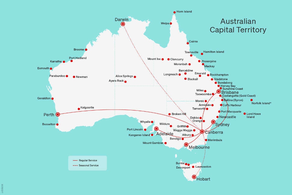 Direct flights to/from the Australian Capital Territory