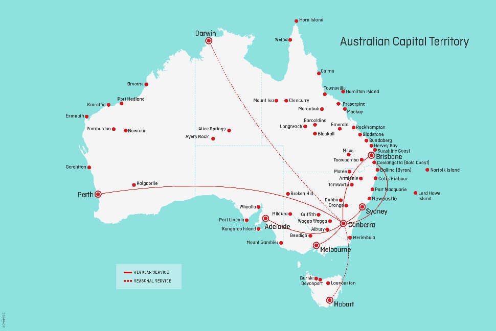 Direct flights to/from the Australian Capital Territory