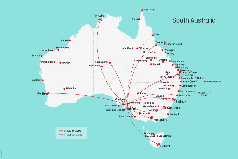 Direct flights to/from and within South Australia