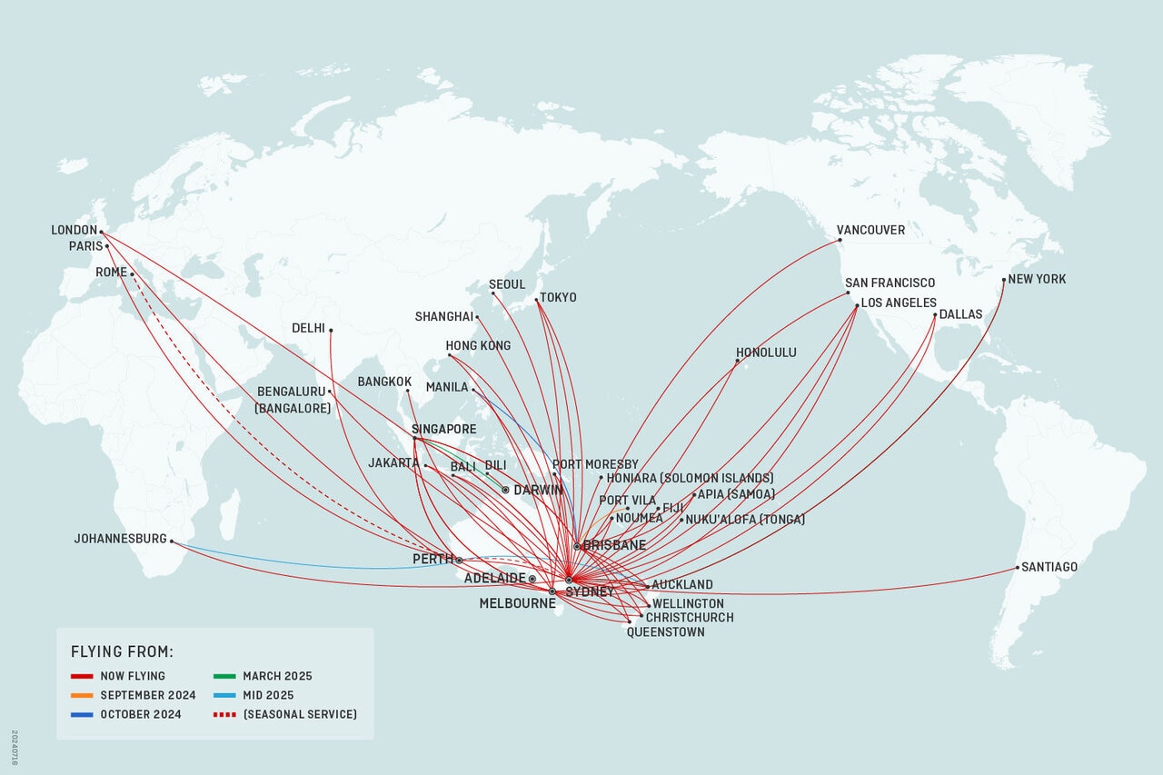 Qantas international route map