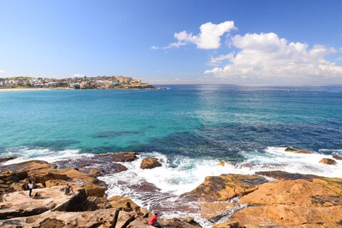 Ocean and rocks of Bondi beach, Sydney, Australia