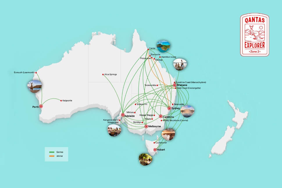 Qantas Explorer Zone 2 map - Australia