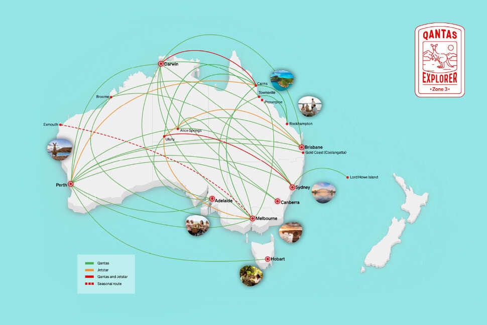 Qantas Explorer Zone 3 map - Australia